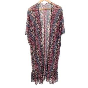 American Eagle Sheer Floral Swim Coverup One Size Boho Ruffle Festival Feminine